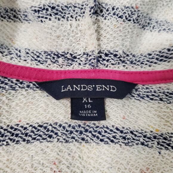 Lands' End | Zip Front Hooded Speckled Striped Cozy Swim Coverup w/ Heart Pocket - Picture 9 of 10